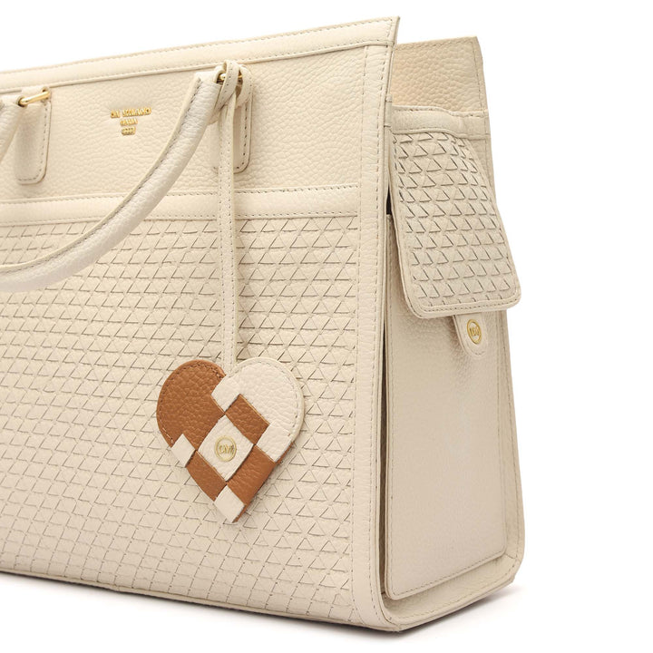 Medium Mat Wax Leather Book Tote - Marshmallow