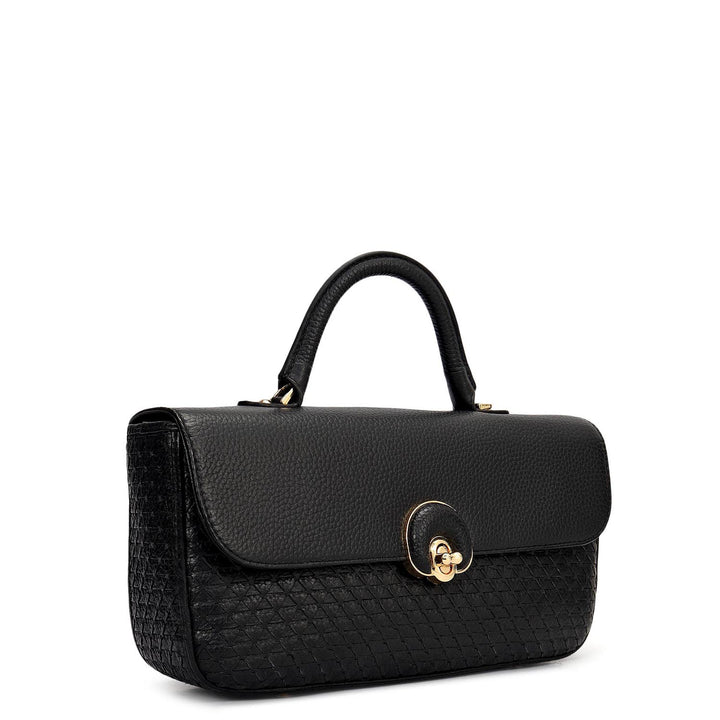 Small Mat Wax Leather Satchel - Black