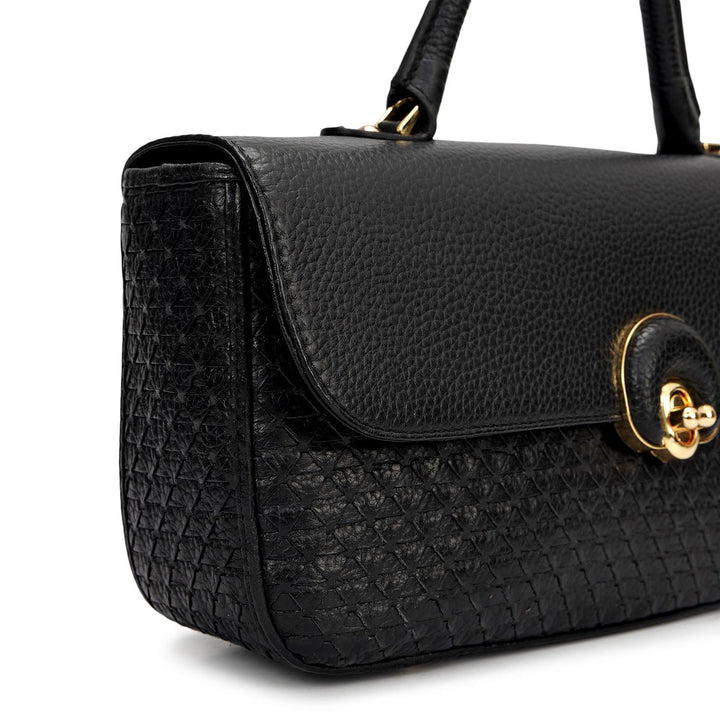 Small Mat Wax Leather Satchel - Black