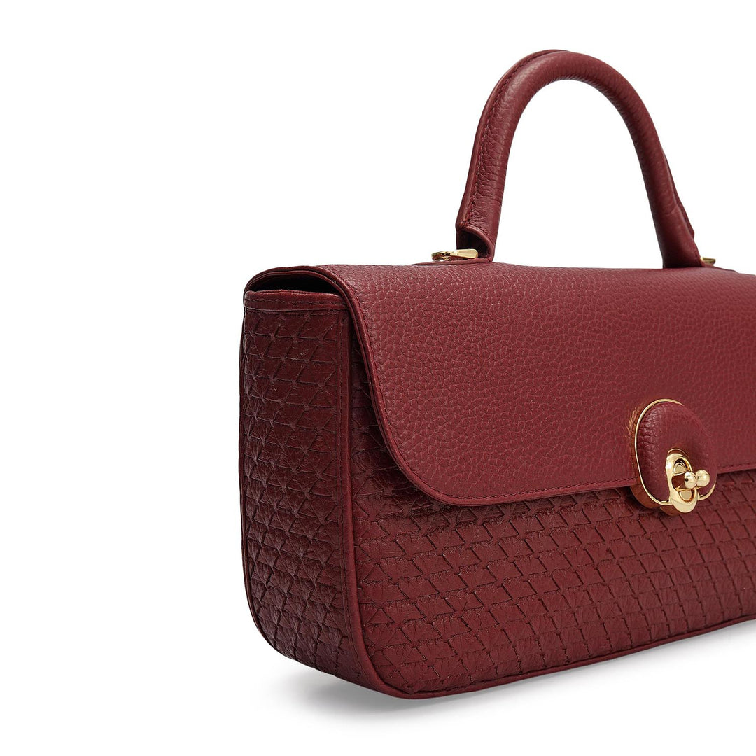 Small Mat Wax Leather Satchel - Cherry