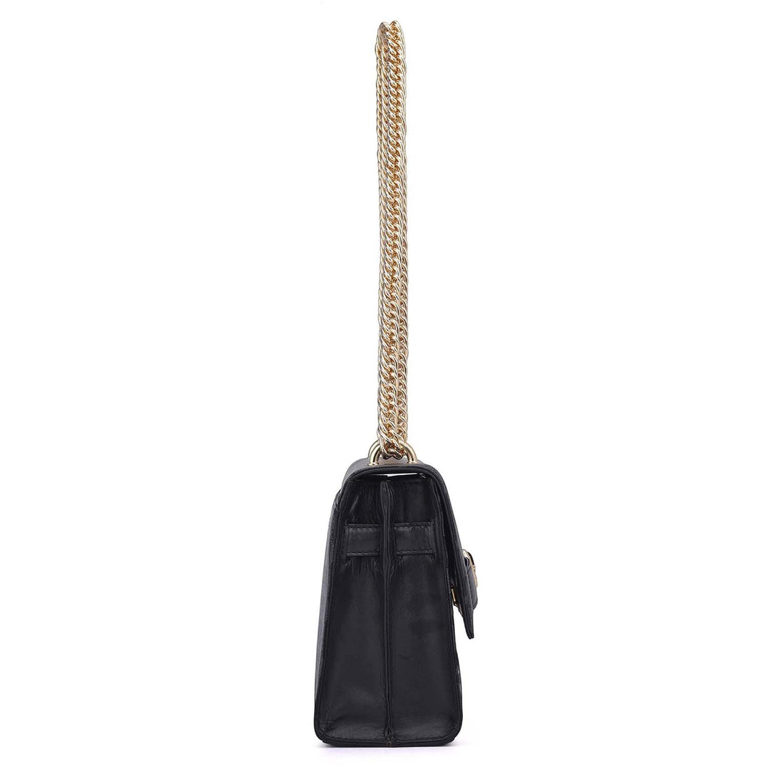 Small Monogram Leather Shoulder Bag - Black