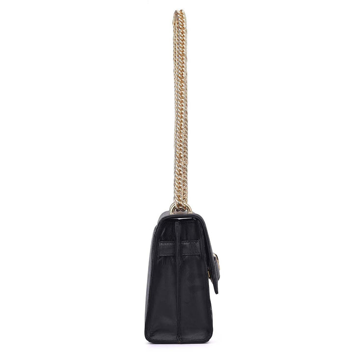 Small Monogram Leather Shoulder Bag - Black