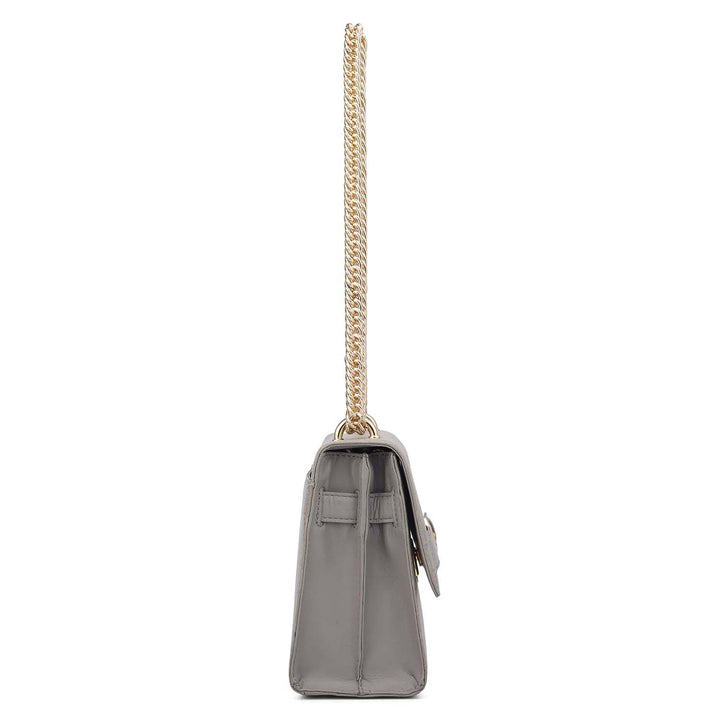 Small Monogram Leather Shoulder Bag - Stone Grey