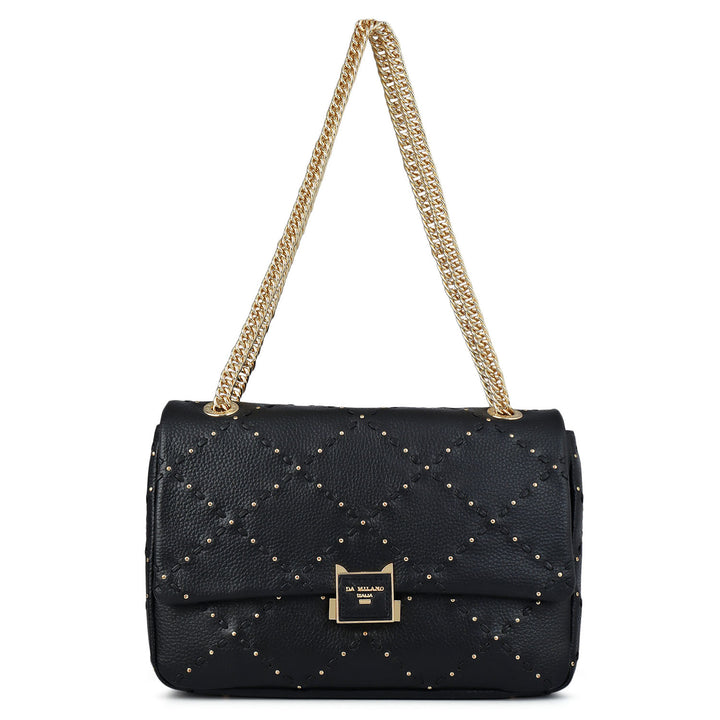 Serena Wax Leather Shoulder Bag - Black