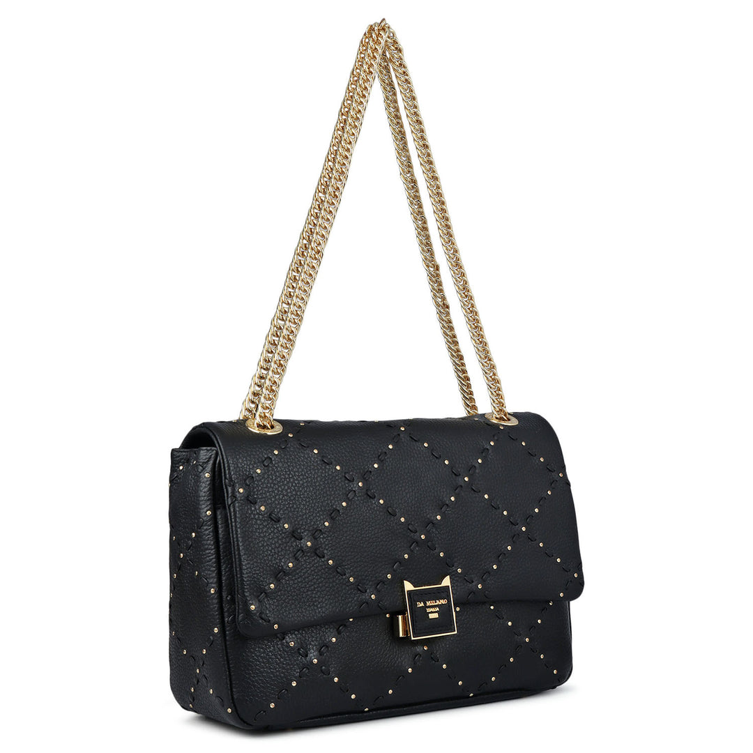Serena Wax Leather Shoulder Bag - Black