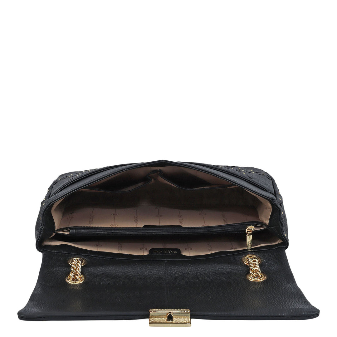 Serena Wax Leather Shoulder Bag - Black