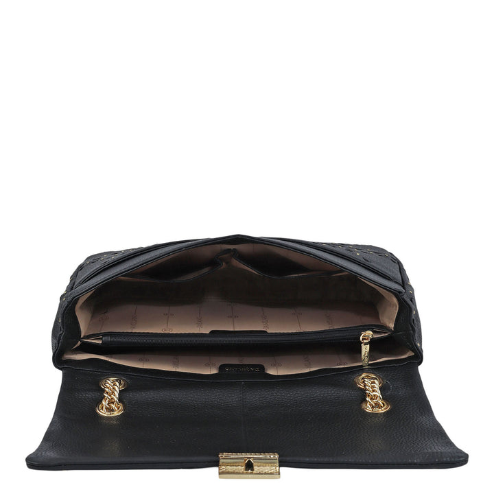 Serena Wax Leather Shoulder Bag - Black