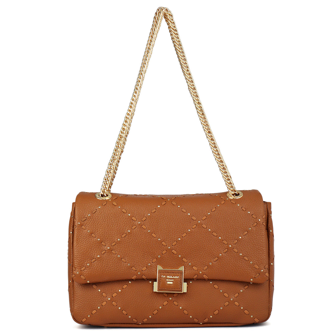 Large Wax Leather Shoulder Bag - Caramel