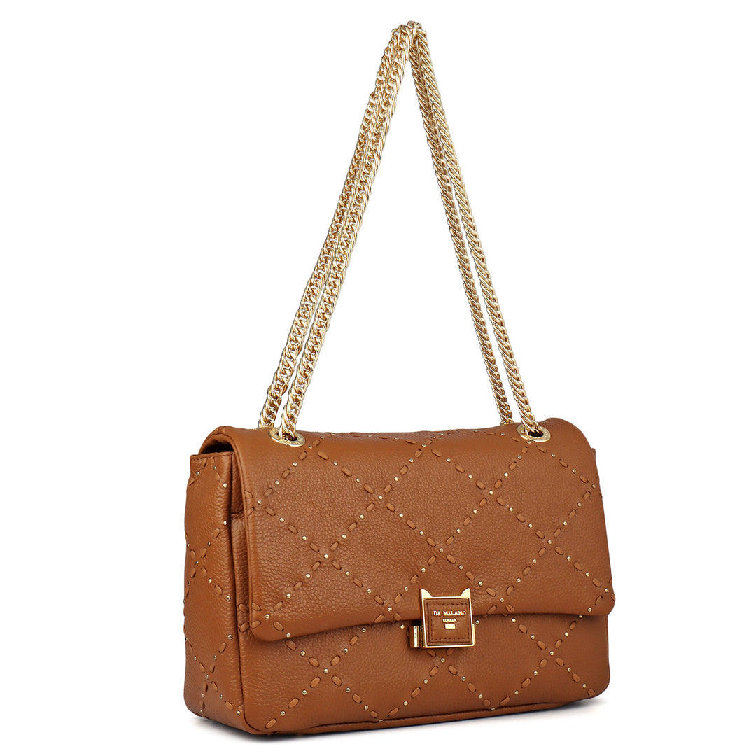 Large Wax Leather Shoulder Bag - Caramel