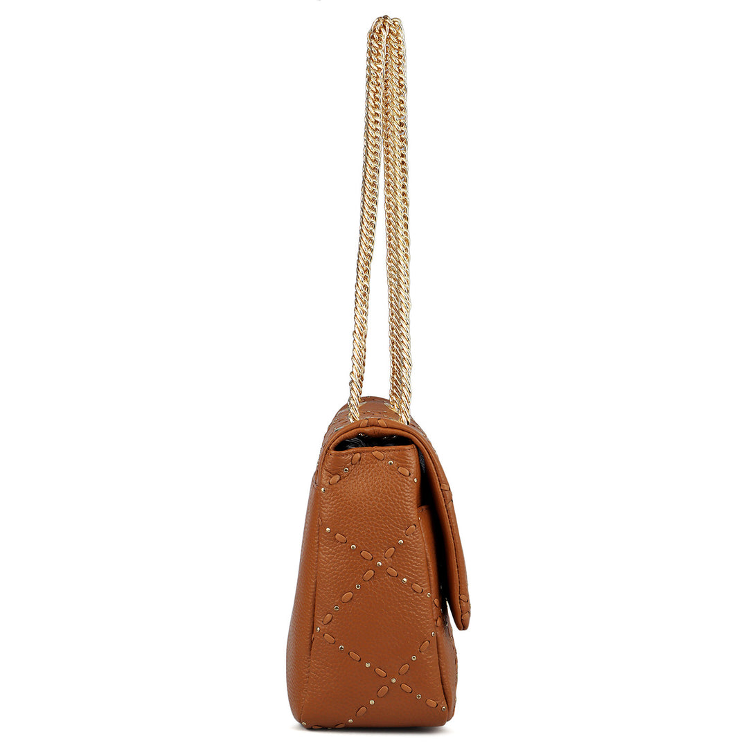 Large Wax Leather Shoulder Bag - Caramel