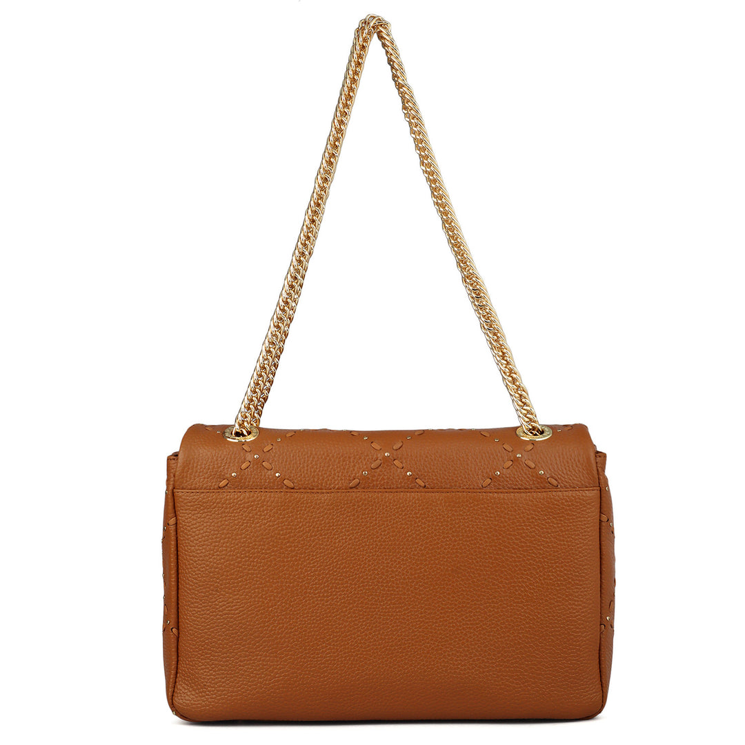 Large Wax Leather Shoulder Bag - Caramel