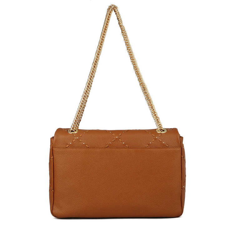 Large Wax Leather Shoulder Bag - Caramel