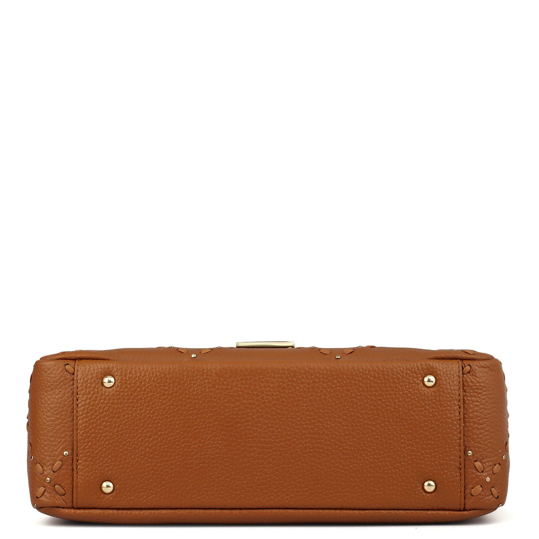 Large Wax Leather Shoulder Bag - Caramel