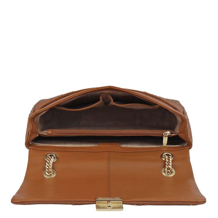 Large Wax Leather Shoulder Bag - Caramel