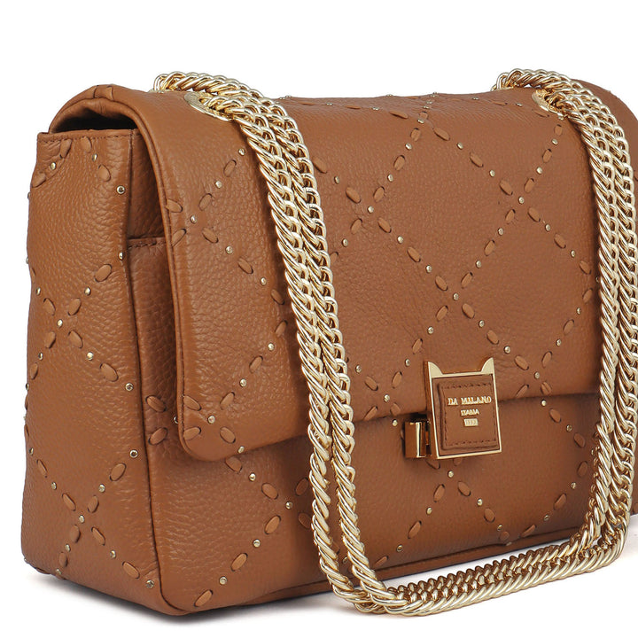 Large Wax Leather Shoulder Bag - Caramel