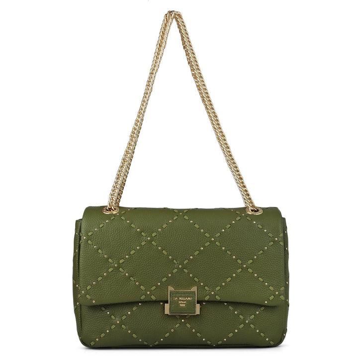 Serena Wax Leather Shoulder Bag - Fern