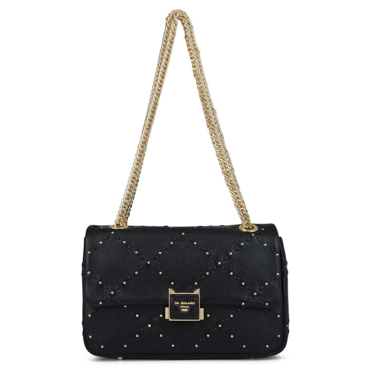 Serena Wax Leather Shoulder Bag - Black