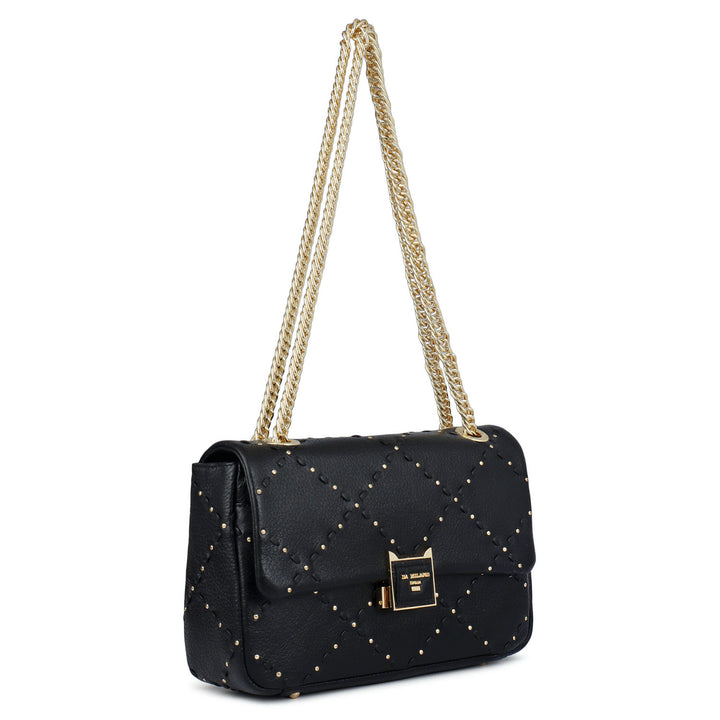 Serena Wax Leather Shoulder Bag - Black