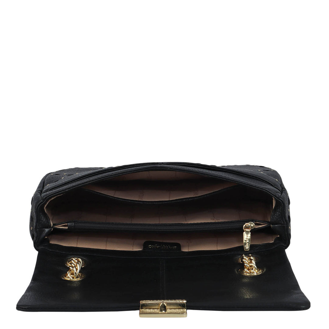 Serena Wax Leather Shoulder Bag - Black