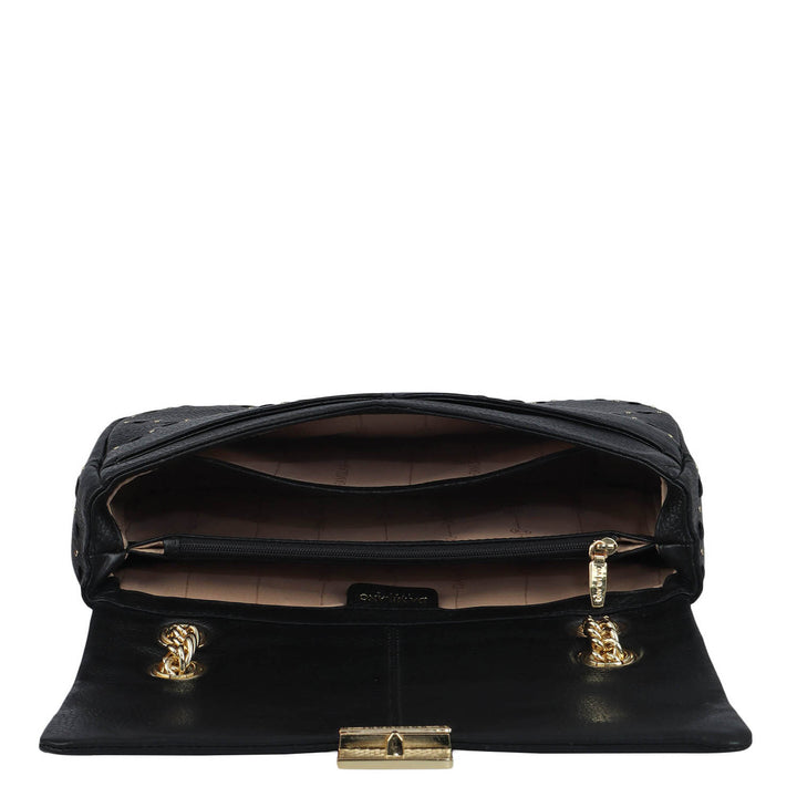 Serena Wax Leather Shoulder Bag - Black