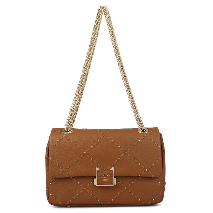 Serena Wax Leather Shoulder Bag - Caramel