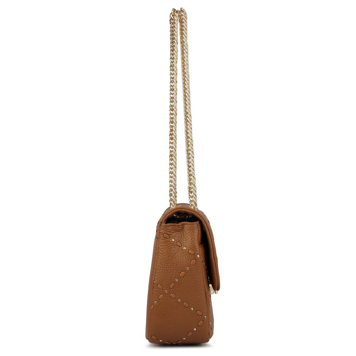 Serena Wax Leather Shoulder Bag - Caramel