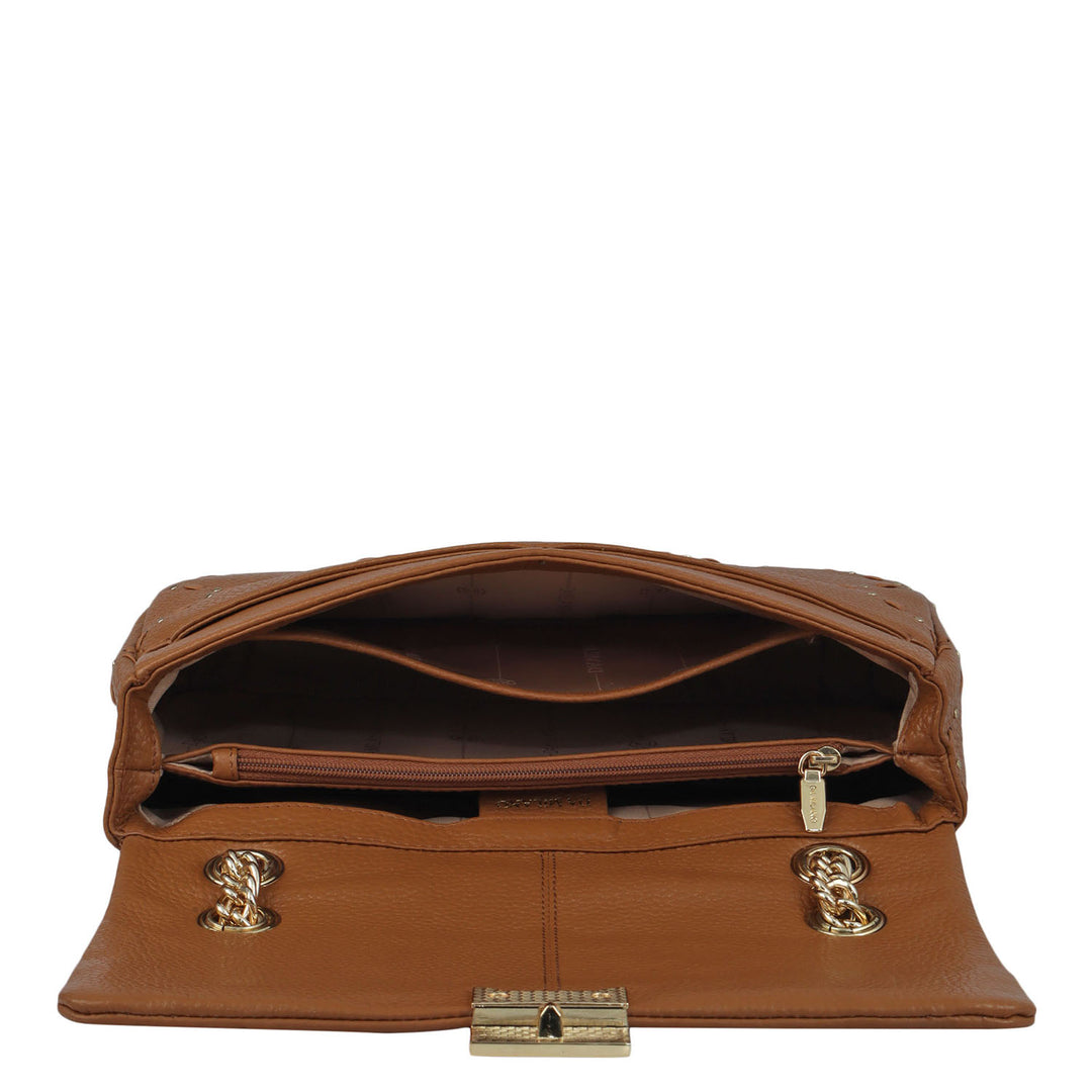 Serena Wax Leather Shoulder Bag - Caramel