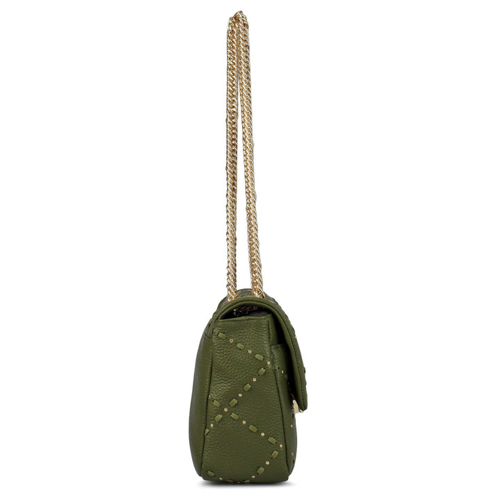 Serena Wax Leather Shoulder Bag - Fern