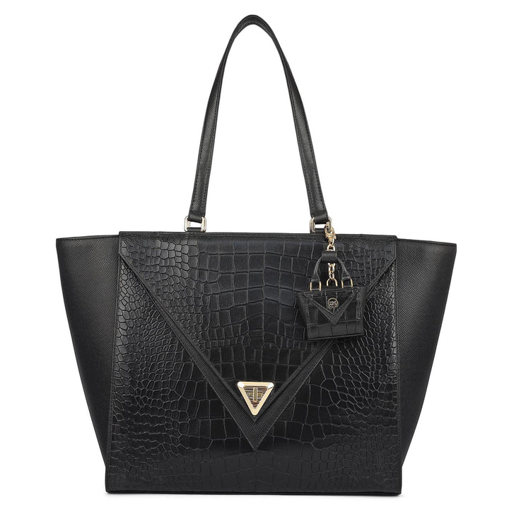 Medium Croco Franzy Leather Tote - Black