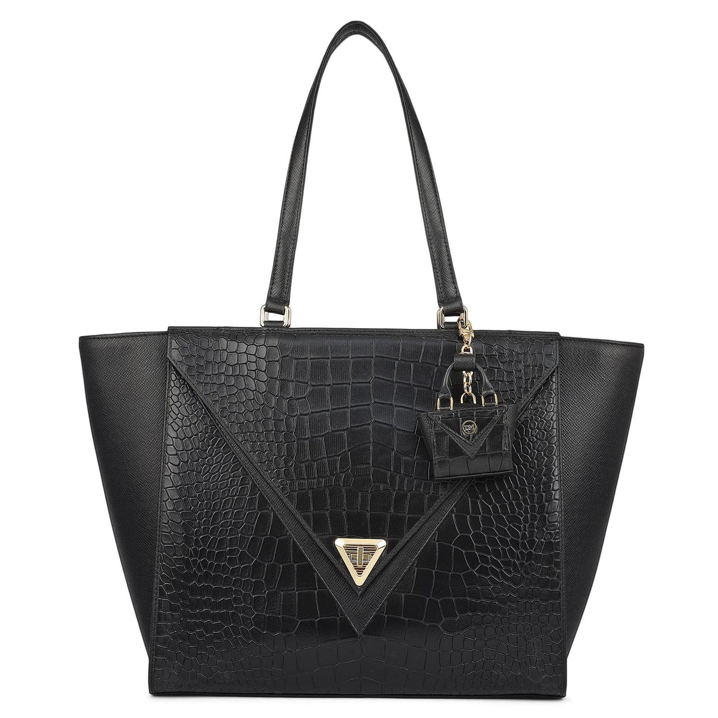 Medium Croco Franzy Leather Tote - Black