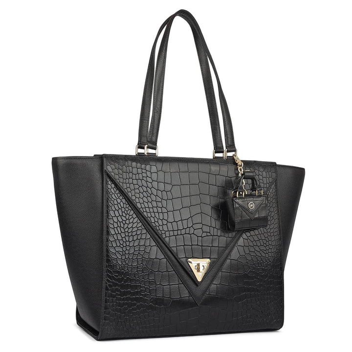 Medium Croco Franzy Leather Tote - Black