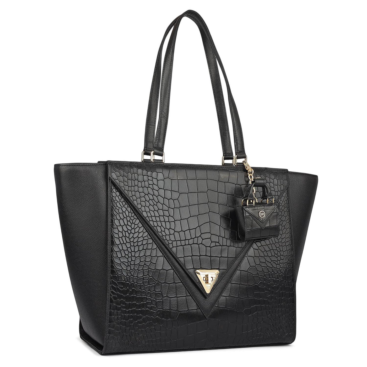Medium Croco Franzy Leather Tote - Black