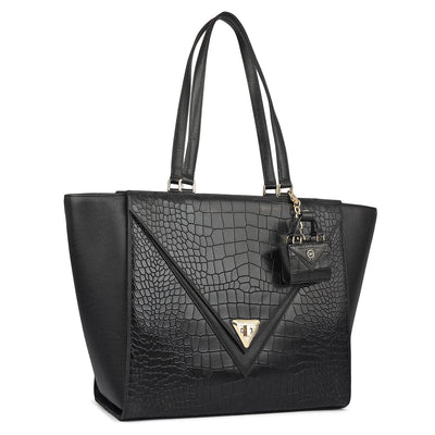 Medium Croco Franzy Leather Tote - Black