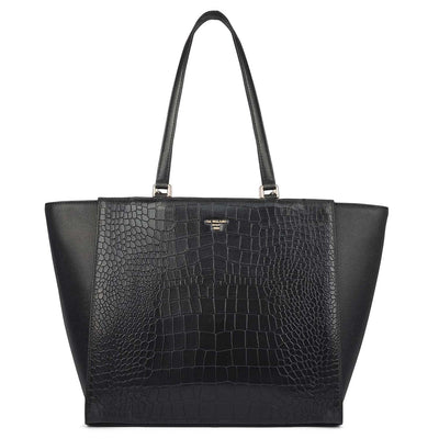 Medium Croco Franzy Leather Tote - Black