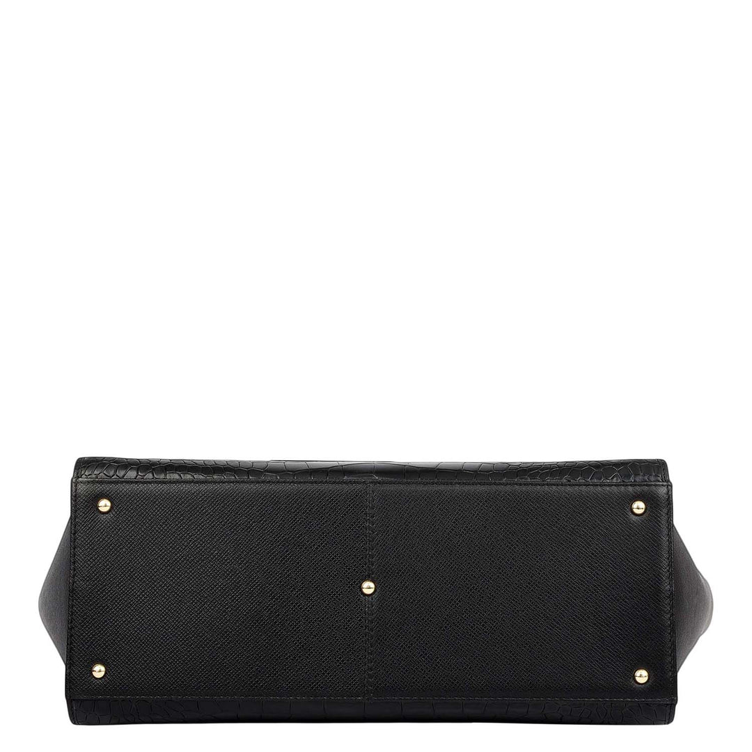 Medium Croco Franzy Leather Tote - Black