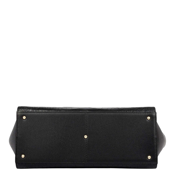 Medium Croco Franzy Leather Tote - Black