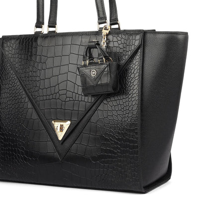 Medium Croco Franzy Leather Tote - Black
