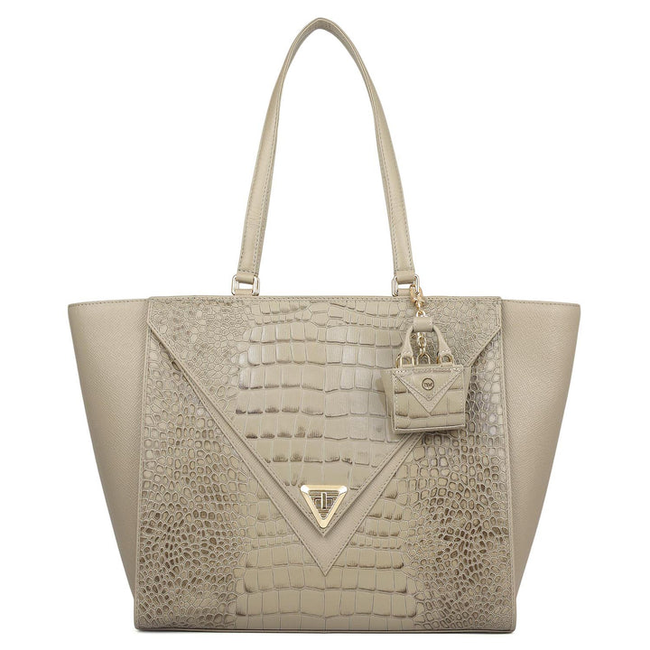 Medium Croco Franzy Leather Tote - Stone Grey
