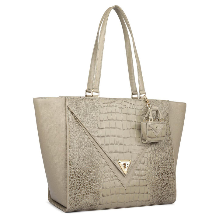 Medium Croco Franzy Leather Tote - Stone Grey