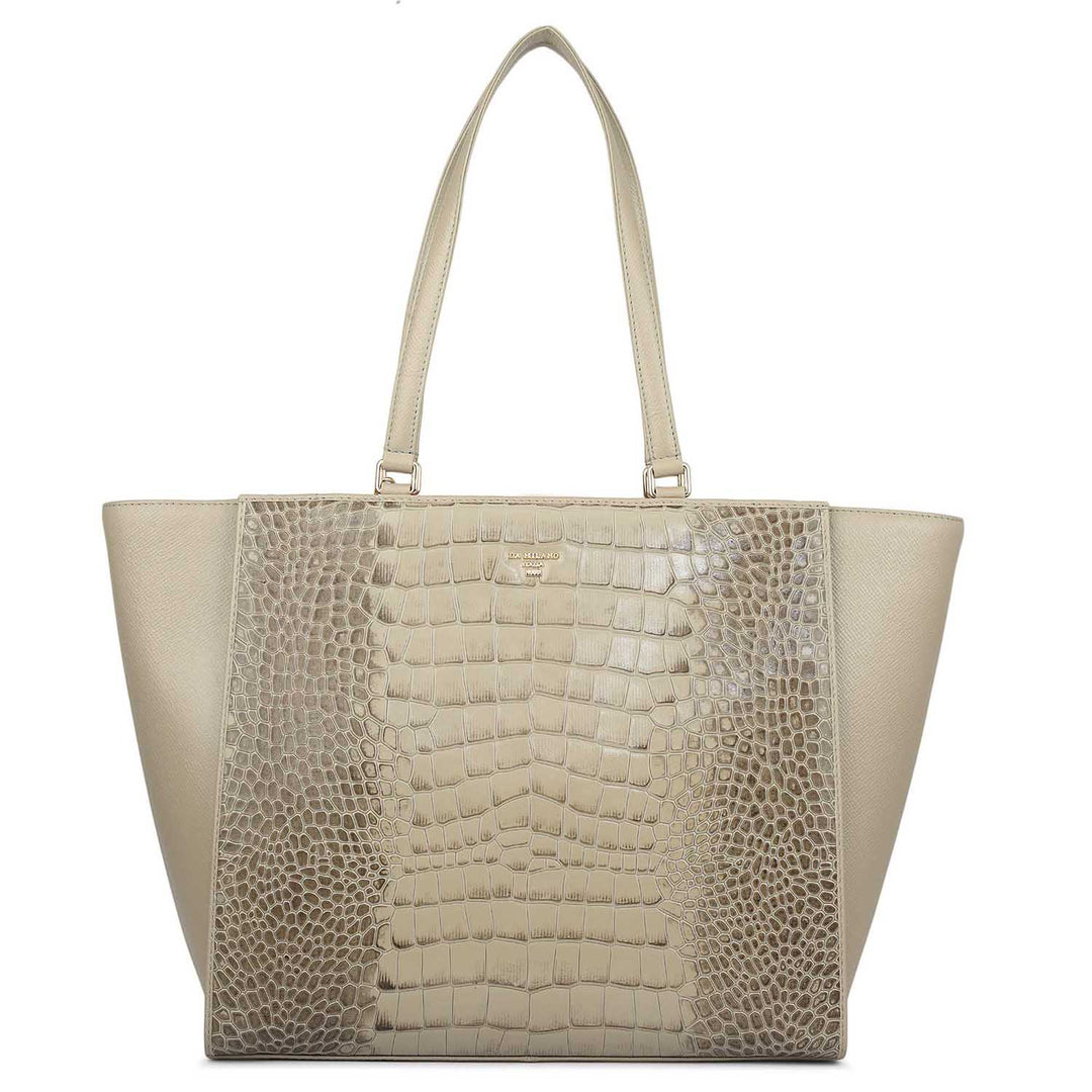 Medium Croco Franzy Leather Tote - Stone Grey