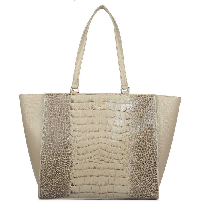 Medium Croco Franzy Leather Tote - Stone Grey