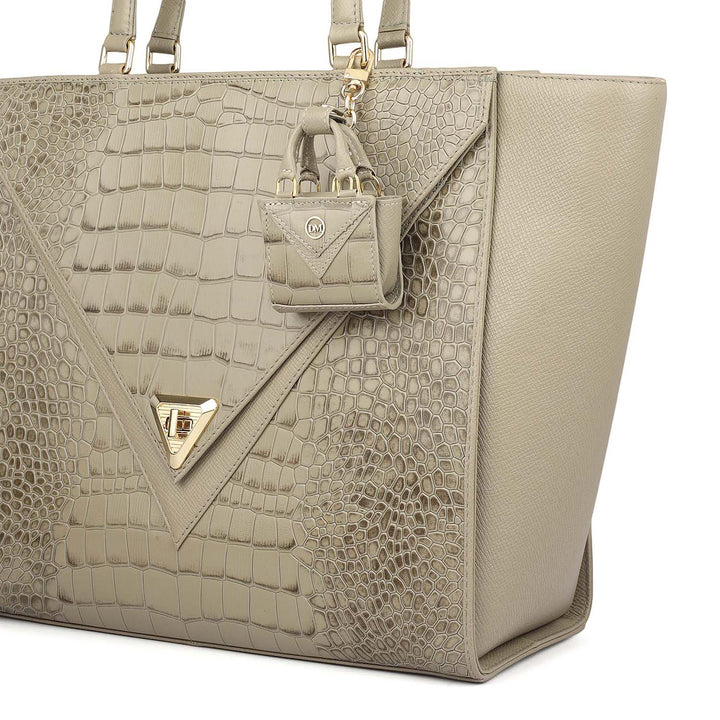 Medium Croco Franzy Leather Tote - Stone Grey