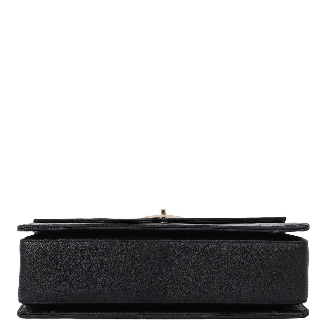 Allure Croco Franzy Leather Shoulder Bag - Black
