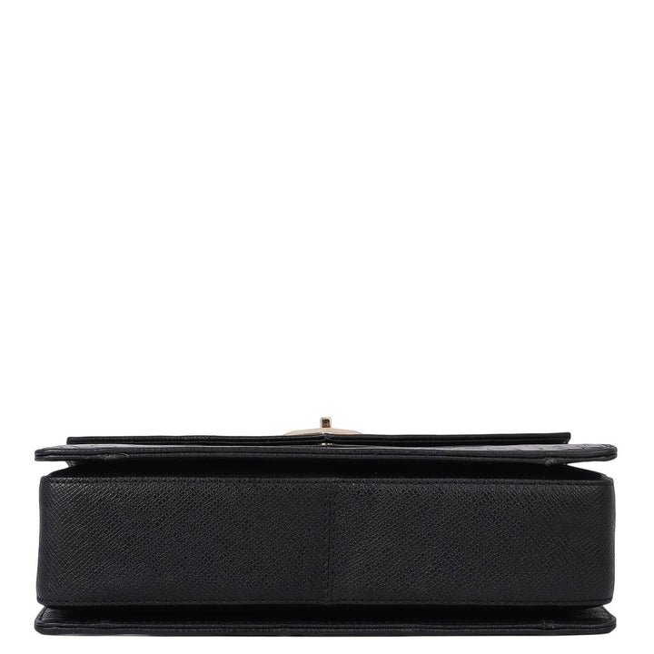 Allure Croco Franzy Leather Shoulder Bag - Black
