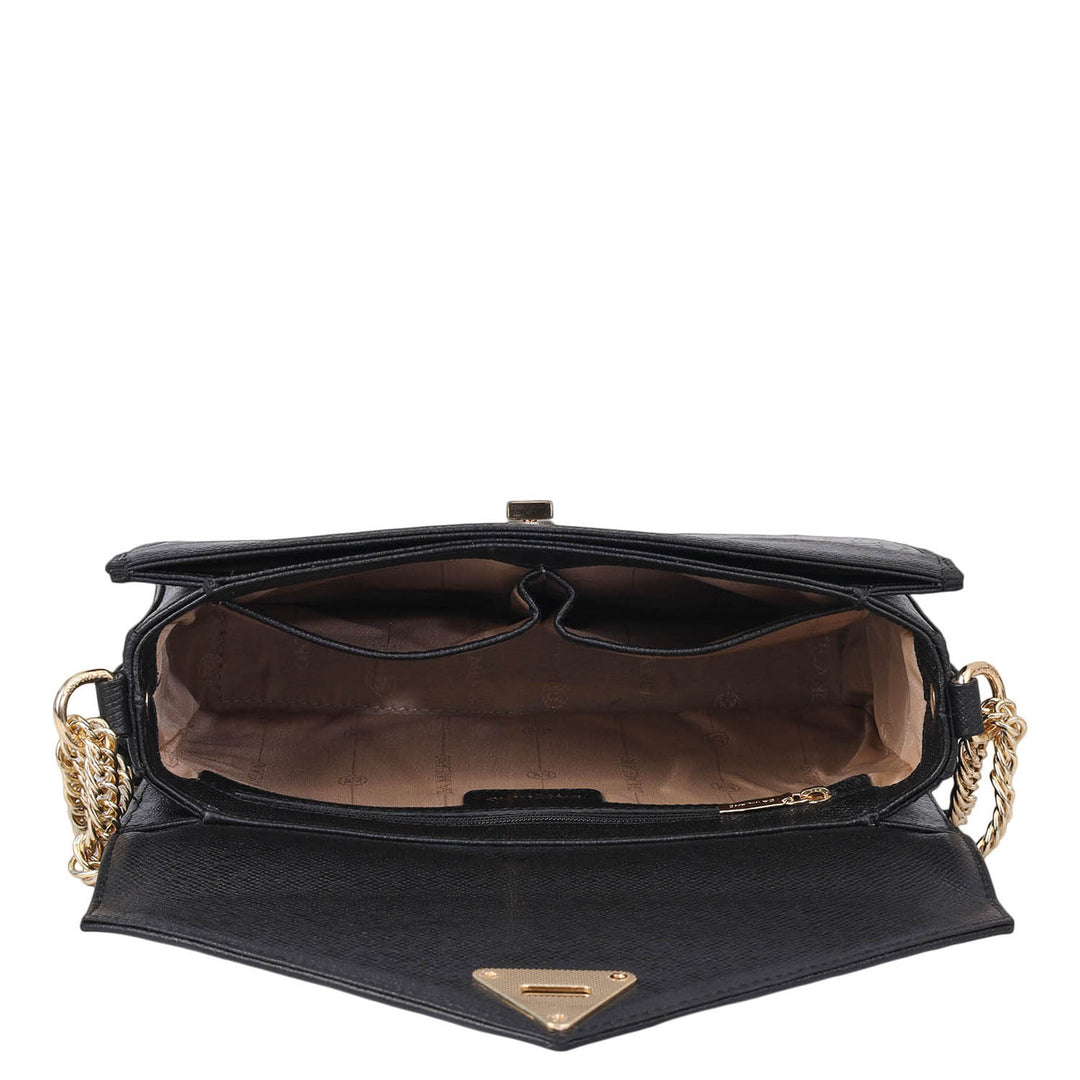 Allure Croco Franzy Leather Shoulder Bag - Black