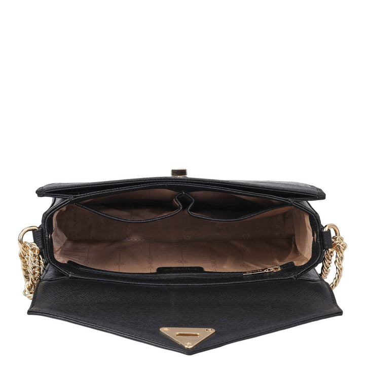 Allure Croco Franzy Leather Shoulder Bag - Black