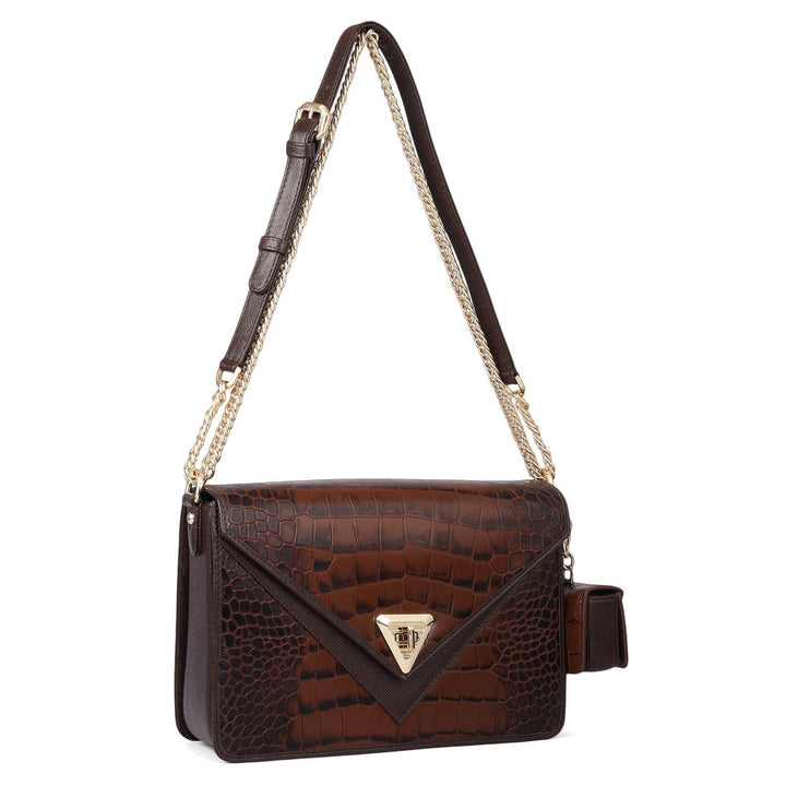 Allure Croco Franzy Leather Shoulder Bag - Date