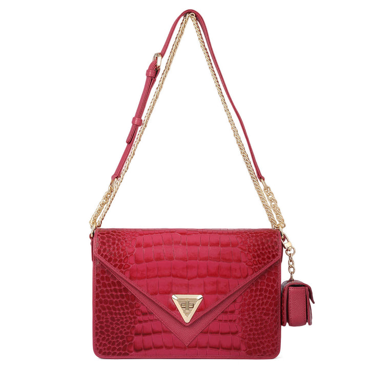 Allure Croco Franzy Leather Shoulder Bag - Plumberry