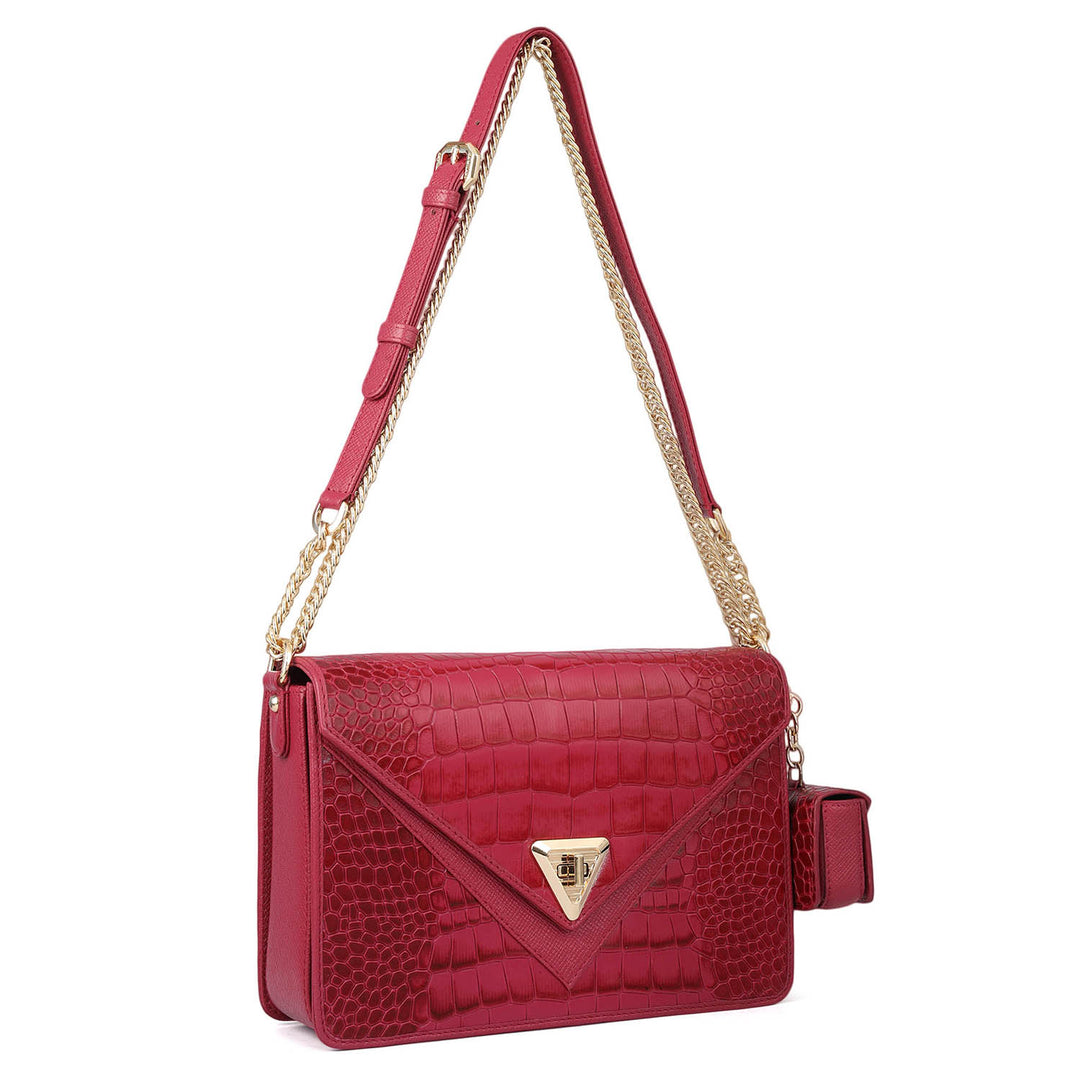 Allure Croco Franzy Leather Shoulder Bag - Plumberry