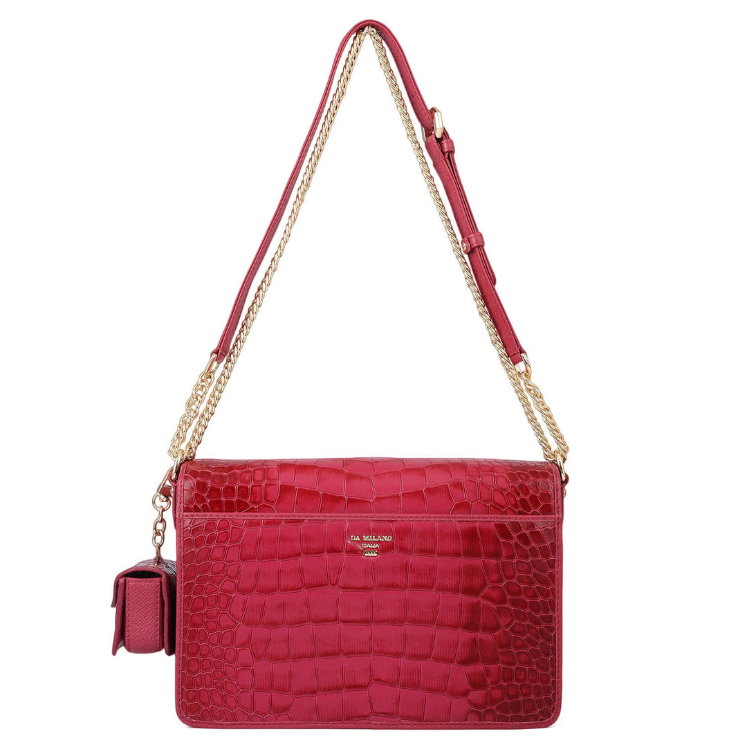 Allure Croco Franzy Leather Shoulder Bag - Plumberry